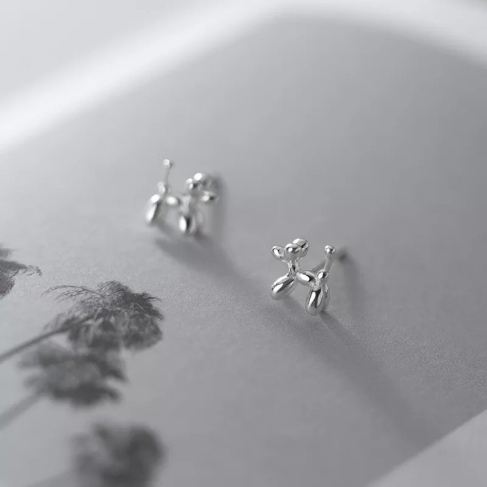NEW White Gold Plated Balloon Dog Stud Earrings - Picture 3 of 15